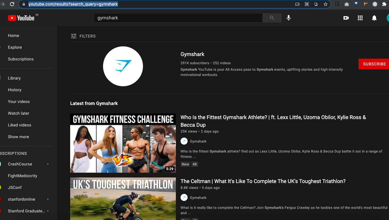 Youtube videos of Gymshark brand