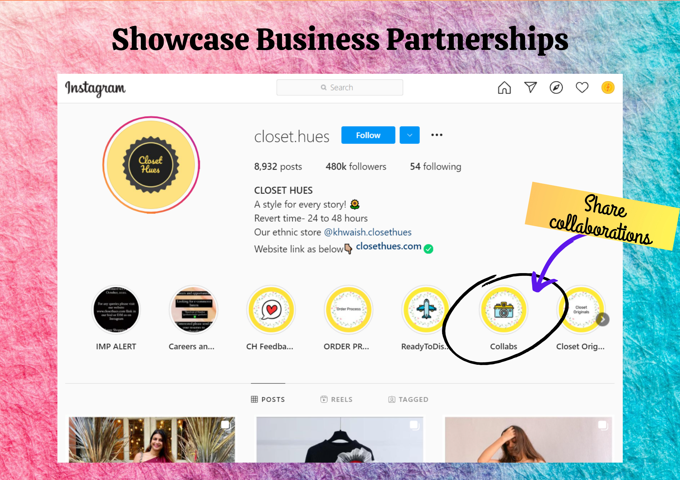 instagram highlights for business partnerships