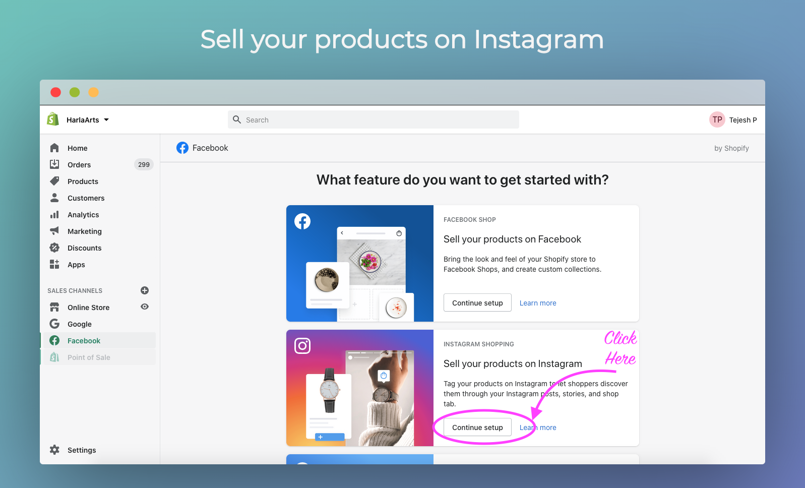 Click sell your products on Instagram
